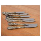 309-grams (total) Mirrorstele Sterling Silver Hollow Handle with Stainless Steel Blade Master Butter Knife 7-1/4", Butter Spreader 6" (x3), Butter Spreading Paddle 6" (x3) - Francis I by Reed & Barton