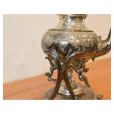 2630-grams Heavy Silverplate (Lifetime) Tilting Tea Pot (Spirit Kettle) by Eton 8" x 8" x 2" with Stand and Spirit Burner (Alcohol)