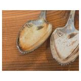 Lot of (7) 282-grams (total) Silverplated Flatware - 1847 Rogers Bros Gravy Ladle, Gorham Gravy Ladle, W.M. Rogers Camelot-Melody Fruit Spoons (x2), Sugar Sifter, Decorative Wide Spoon, Decorative Tea