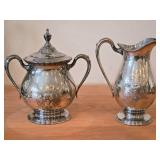 736-grams (total) Silverplated Creamer and Covered Sugar Bowl - Lady Mary by Wilcox Silver Plate Co. N7041