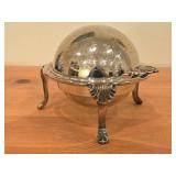 464-grams (w.o glass insert) Silverplated Revolving Dome Butter / Caviar Dish (Sheffield England) 4 1/2" x 6"