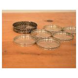 (6) Webster Co. American Art Sterling Silver and Glass Coasters, (1) Silverplated Wine Bottle Coaster