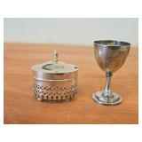 82-grams (total) Lidded Silverplated Decorative Dish (designed to hold glass insert - not included) 3"x2"x3", 3"Mini Silverplated Goblet / Trophy