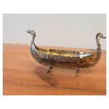Vintage 260-grams Viking Ship theme Sterling Silver Salt Cellar 10" x 3 1/2" x 5"