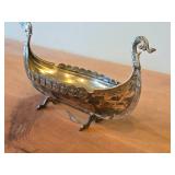 Vintage 260-grams Viking Ship theme Sterling Silver Salt Cellar 10" x 3 1/2" x 5"