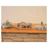 Vintage 1905-grams (total) Vintage Silverplated Casserole Serving Dish Frame 10"D, Silverplated Chafing Dish Lid 10"D, Silverplated 9"D Meat Dome / Clouche