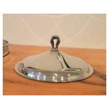 Vintage 1905-grams (total) Vintage Silverplated Casserole Serving Dish Frame 10"D, Silverplated Chafing Dish Lid 10"D, Silverplated 9"D Meat Dome / Clouche