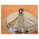 Vintage 1905-grams (total) Vintage Silverplated Casserole Serving Dish Frame 10"D, Silverplated Chafing Dish Lid 10"D, Silverplated 9"D Meat Dome / Clouche