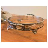 Vintage 1905-grams (total) Vintage Silverplated Casserole Serving Dish Frame 10"D, Silverplated Chafing Dish Lid 10"D, Silverplated 9"D Meat Dome / Clouche