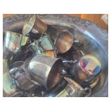 Silverplated Punch Bowl 9" x 18" with (19) Cups