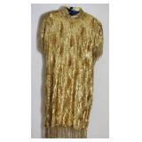Vintage Silk Gold Beaded Cocktail Dress ~ size XL