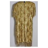Vintage Silk Gold Beaded Cocktail Dress ~ size XL