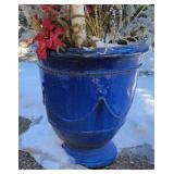 Large Vibrant Blue Ceramic Planters, pair