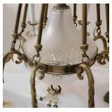 Elegant 8 Light Brass and Quilted Glass Chandelier