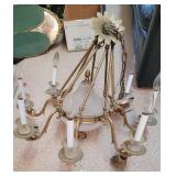 Elegant 8 Light Brass and Quilted Glass Chandelier