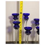 Set of Six Cobalt Blue Cut Crystal Stem Candleholders