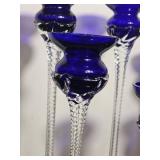 Set of Six Cobalt Blue Cut Crystal Stem Candleholders