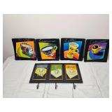 Coffee & Espresso Theme Decorative Plates with Coordinating Wall Hook Rack
