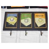 Coffee & Espresso Theme Decorative Plates with Coordinating Wall Hook Rack
