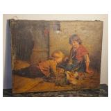 "Feeding the Rabbits" Vintage Print by Felix Schlesinger