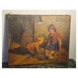 "Feeding the Rabbits" Vintage Print by Felix Schlesinger