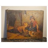 "Feeding the Rabbits" Vintage Print by Felix Schlesinger