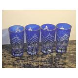 Set of Four Bohemian Cut Glass Cobalt 6-Inch Tumblers