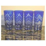 Set of Four Bohemian Cut Glass Cobalt 6-Inch Tumblers