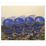 Set of Four Bohemian Cut Glass Cobalt 6-Inch Tumblers