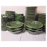 Olfaire Portuguese Green Cabbage Ware Table Service Pieces (81 Count)