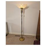 Elegant Brass Torchiere Floor Lamp with Etched Glass Shade