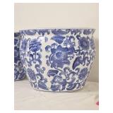 Pair of Blue & White Chinoiserie Floral Porcelain Planters