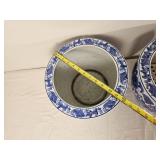 Pair of Blue & White Chinoiserie Floral Porcelain Planters