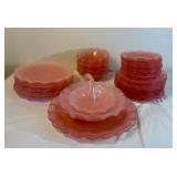 Pink Ruffled Glass Serving and Tableware Collection - (50)