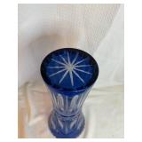 Cobalt Blue Cut Crystal Floral Vase
