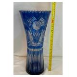Cobalt Blue Cut Crystal Floral Vase