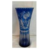 Cobalt Blue Cut Crystal Floral Vase