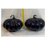 Pair of Deep Cobalt Art Glass Pumpkin Dcor by Cynthia Rowley