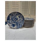 Blue and White Herb Motif Decorative Charger Plate