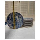 Blue and White Herb Motif Decorative Charger Plate