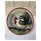 Rooster Motif Red Rim Salad Plates Set