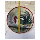 Rooster Motif Red Rim Salad Plates Set