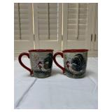 Rooster Motif Red Rim Salad Plates Set