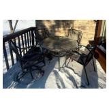 Outdoor Patio Dining Set with Round Glass Top Table and Four Chairs
