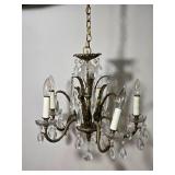 Antique Style Brass and Crystal Five Light Chandelier