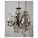 Antique Style Brass and Crystal Five Light Chandelier