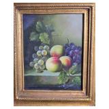 Ornate Gold Framed Still Life Fruit and Grapes Art Print