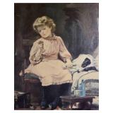 Gold Framed Vintage Style Print of Girl with Dog Interior Scene