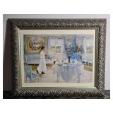 Silver Framed Interior Dining Scene Art Print