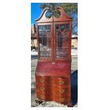 Traditional Mahogany Secretary Desk with Glass Door Upper Cabinet